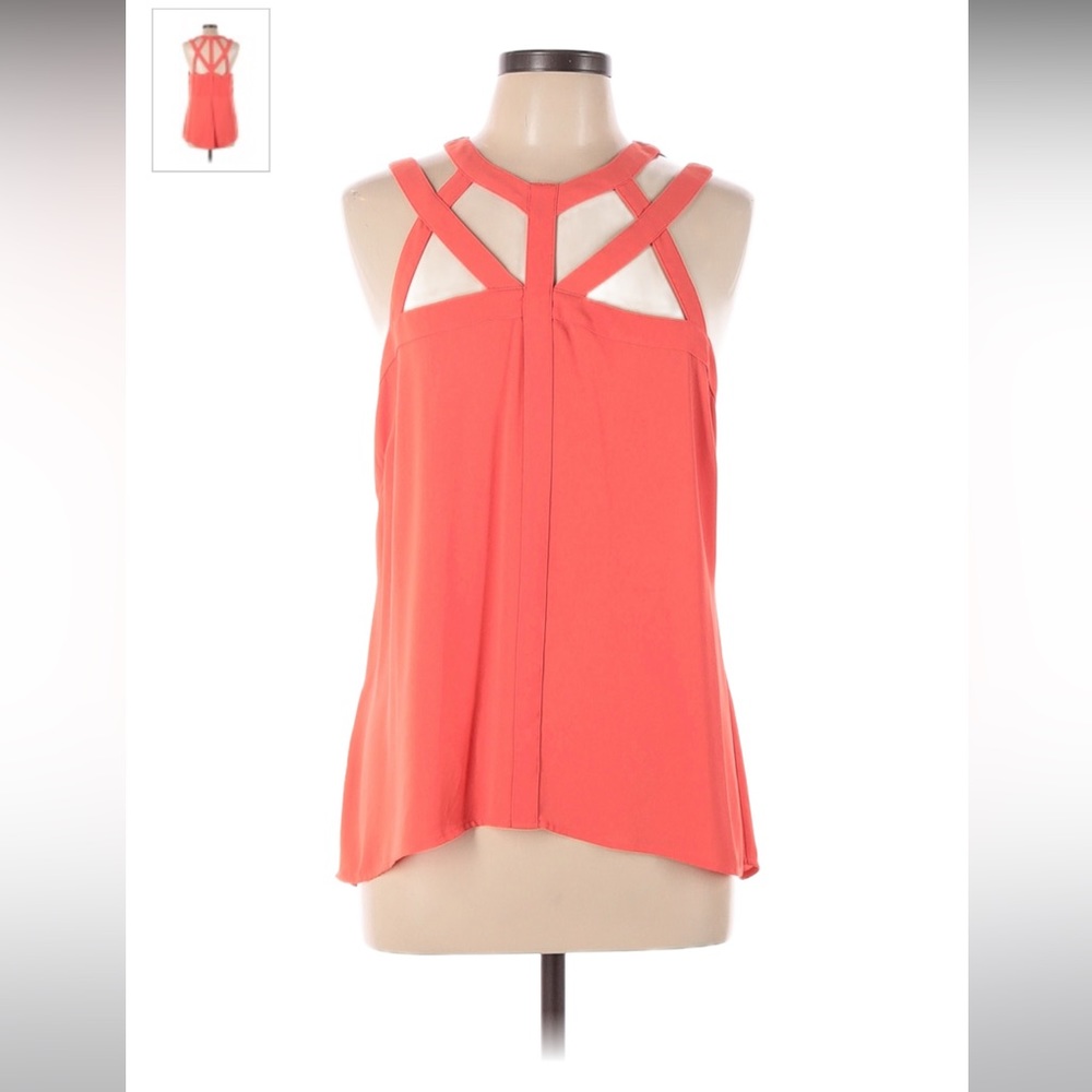 BCBGMaxAzria Asymmetrical Sleeveless Blouse, Red-Orange, Size S